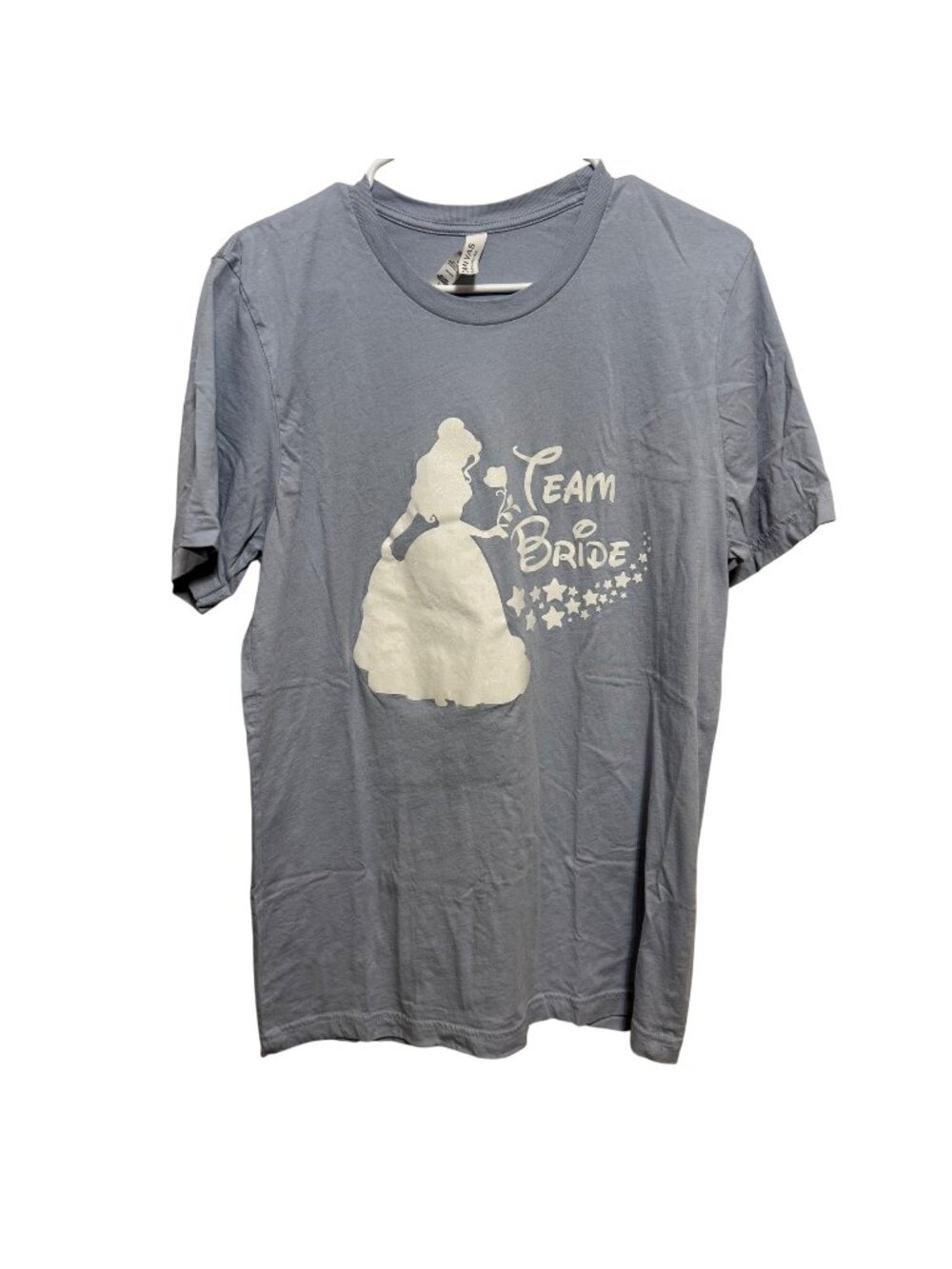 Team Bride T-Shirt Belle Beauty and Beast Large Blue Cotton Short Sleeve